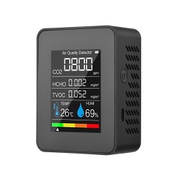 Tester multifunctional digital pentru calitatea aerului, CO2, HCHO, TVOC, temperatura si umiditate, 5 in 1, culoare negru